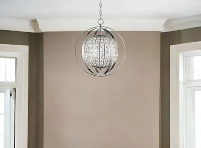 Homezia Olivia 1-light Polished Nickel Crystal Globe Pendant In Metallic