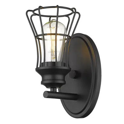 Homezia One Light Matte Black Cage Wall Sconce