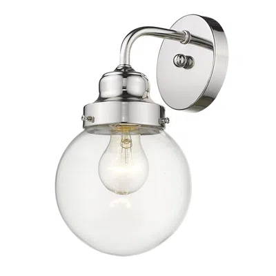 Homezia One Light Silver Wall Sconce With Round Glass Shade In Metallic