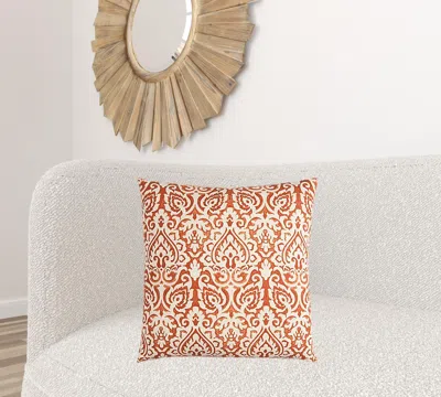 Homezia Orange White Distressed Damask Throw Pillow