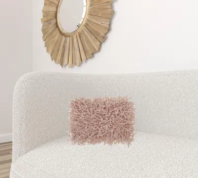 Homezia Pale Pink Shaggy Beads Lumbar Throw Pillow