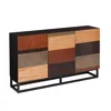 Homezia Patch Mid Century Mod Color Block Three Door Accent Cabinet