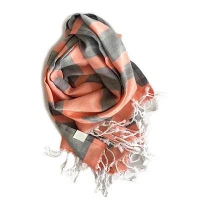 Homezia Peach And Dark Grey Striped Design Turkish Beach Blanket