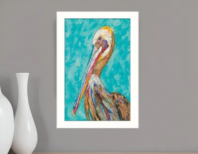 Homezia Pelican Ii White Framed Print Wall Art In Blue