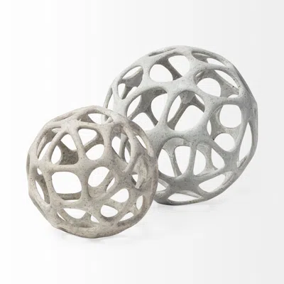 Homezia Petite Light Gray Metal Hollow Orb Sculpture
