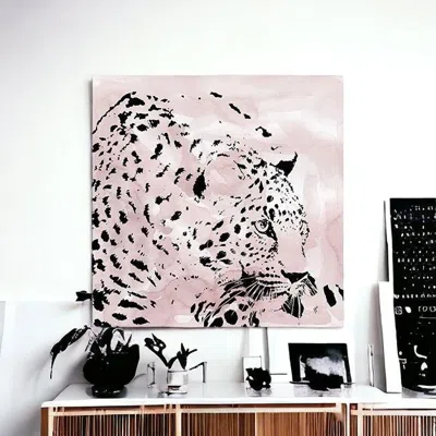 Homezia Pink Laying Leopard Unframed Print Wall Art In Blue