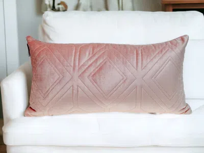 Homezia Pink Quilted Diamonds Velvet Solid Color Lumbar Pillow