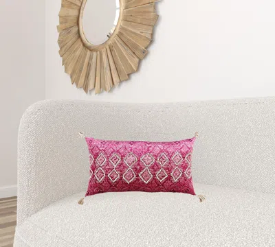 Homezia Pink Textured Diamond Velvety Lumbar Pillow