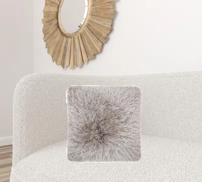 Homezia Plush Grey Shag Accent Throw Pillow