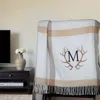Homezia Plush Multi Beige Plaid Throw Blanket With Tassels
