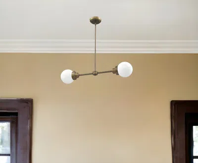 Homezia Portsmith 2-light Raw Brass Island Pendant With White Globe Shades In Blue