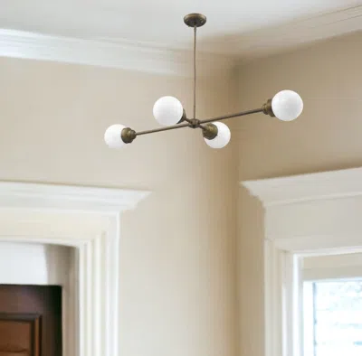 Homezia Portsmith 4-light Raw Brass Island Pendant With White Globe Shades In Metallic