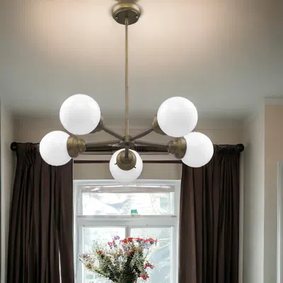 Homezia Portsmith 5-light Raw Brass Chandelier With White Globe Shades In Blue