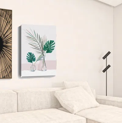 Homezia Pretty Green Foliage Leaves Pink Unframed Print Wall Art