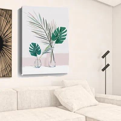 Homezia Pretty Green Foliage Leaves Pink Unframed Print Wall Art