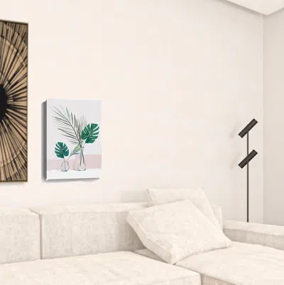 Homezia Pretty Green Foliage Leaves Pink Unframed Print Wall Art In Neutral
