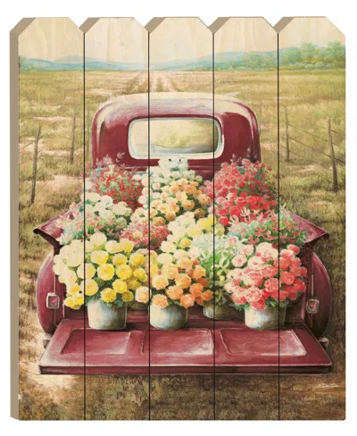 Homezia Pretty Red Truck Flowers For Sale Unframed Picket Fence Wall Art