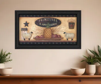 Homezia Primitive And Antiques Shelves Black Framed Print Wall Art In Multi