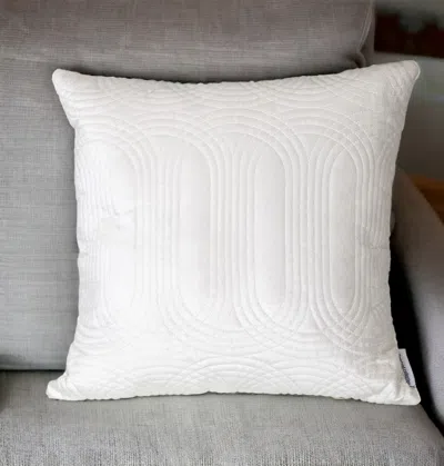 Homezia Quilted Velvet White Square Throw Pillow