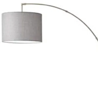 Homezia Reading Nook Floor Lamp Brushed Steel Arc Arm Adjustable Grey Fabric Shade In Gray
