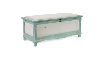 Homezia Rectangular Green Wooden With Seat Cushion And Inside Storage Bench