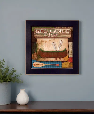 Homezia Red Canoe Lodge 1 Black Framed Print Wall Art