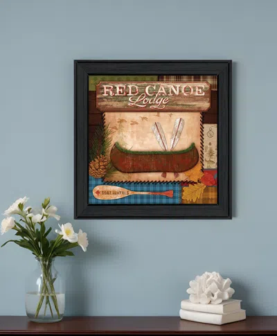 Homezia Red Canoe Lodge 2 Black Framed Print Wall Art