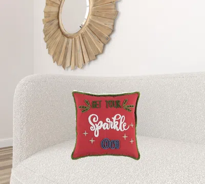 Homezia Red Green Sparkle Embroidered Throw Pillow