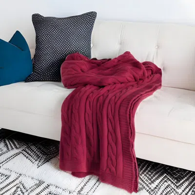 Homezia Red Knitted 100% Cotton Throw Blanket
