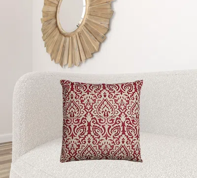 Homezia Red Natural Distressed Damask Throw Pillow
