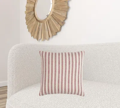 Homezia Red Natural Ticking Stripe Throw Pillow