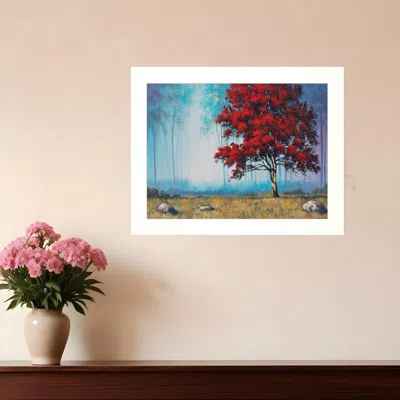 Homezia Red Tree 3 White Framed Print Wall Art In Multi