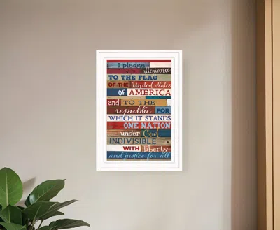 Homezia Red White And Blue Pledge Of Allegiance White Framed Print Wall Art