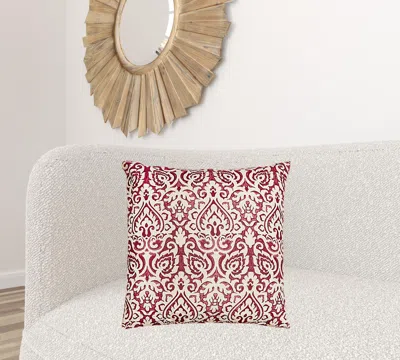 Homezia Red White Distressed Damask Throw Pillow