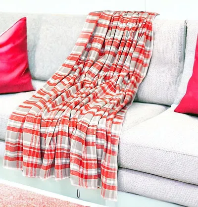 Homezia Red Woven Cotton Plaid Throw Blanket