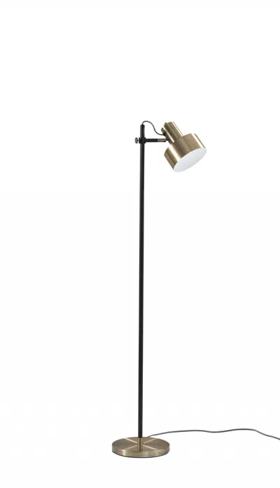 Homezia Retro Floor Lamp With Matte Black Pole And Adjustable Jumbo Antique Brass Metal Shade