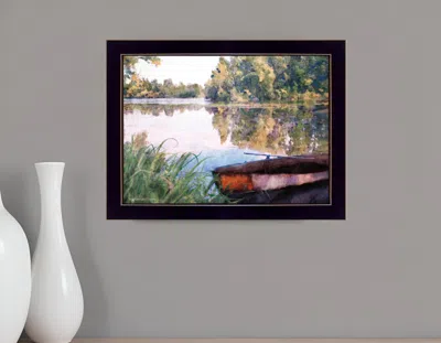 Homezia Rowboat Pond Landscape 1 Black Framed Print Wall Art