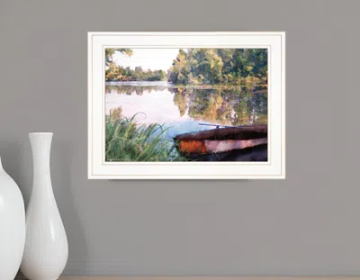 Homezia Rowboat Pond Landscape 2 White Framed Print Wall Art