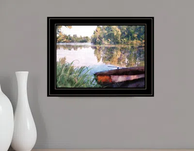 Homezia Rowboat Pond Landscape 3 Black Framed Print Wall Art