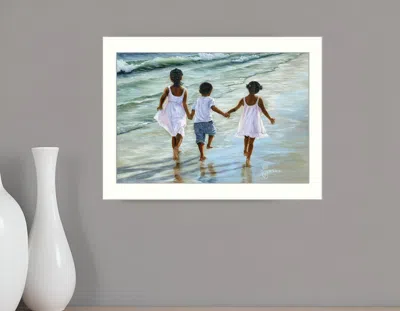 Homezia Running On The Beach 1 White Framed Print Wall Art