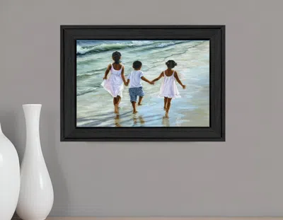 Homezia Running On The Beach 3 Black Framed Print Wall Art