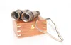 Homezia Rustic Brass And Leather Binoculars In Wood Storage Box