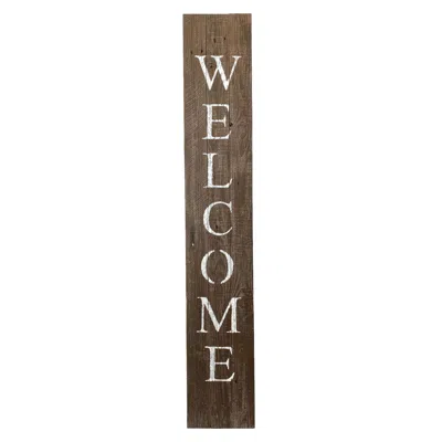 Homezia Rustic Espresso Brown And White Front Porch Welcome Sign