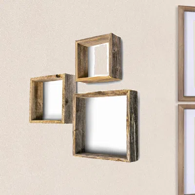 Homezia Rustic Farmhouse Set Of 3 Square Shadow Box Shelves