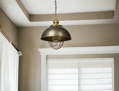 Homezia Rustic Gold Ton Metal Dome Hanging Light In Brown