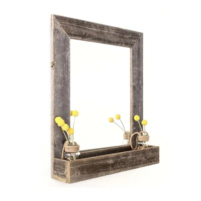 Homezia Rustic Weathered Gray Reclaimed Wood Plank Mirror With Shelf