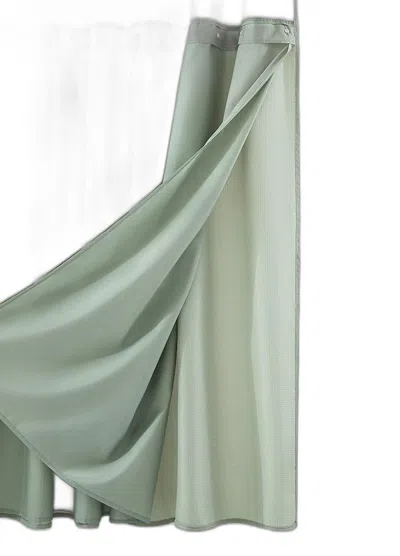 Homezia Sage Green Modern Grid Shower Curtain And Liner Set