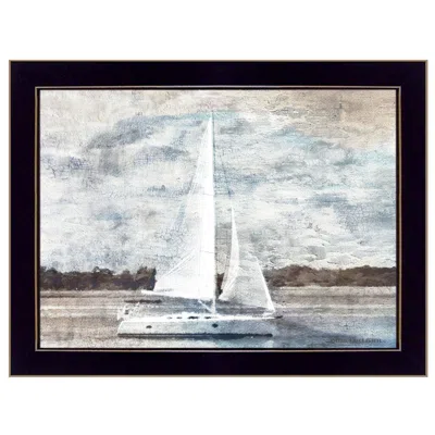 Homezia Sailboat On Water 1 Black Framed Print Wall Art In Multi