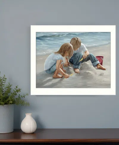 Homezia Sand Castle Builders 1 White Framed Print Wall Art In Multi