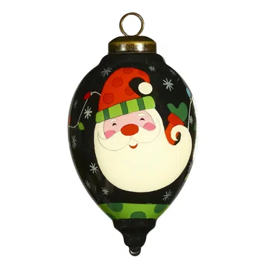 Homezia Santa In Holiday Lights Hand Painted Mouth Blown Glass Ornament In Multi